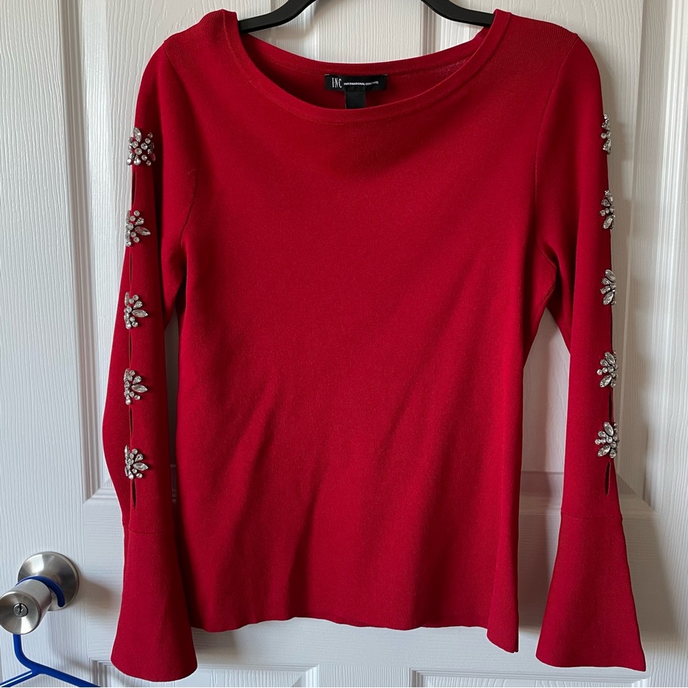 Women’s Inc Top With Cut Out Bell Sleeves With Rhinestone Details Size Medium